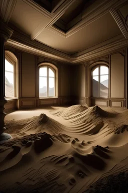 a room with a baroque interior in which there is a mountain of sand