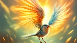 a small bird, mythical, with a burst of radiant energy