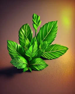 mint leaves. Realistic photo. HD. Glowing. 3d style