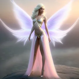 beautiful fairy very etheric, nice smiling, long blond hair, magic glamour pink make up, delicate colors, complete vision of very transparent and big wings, beautiful glamour transparent dress, ultra sharp focus, 8k, unreal engine 5, extremely sharp detail, light effect, soft light atmosphere, smooth, full of details, face in front, complete vision of face and hair and of the body