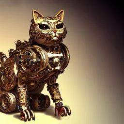 character render of mechanical tabby cat, intricate, ultra-fine detailed, steampunk, ornate, 8k, ultraHD, high-quality, 3d, realistic, trending on artstation, midjourney style, elaborate, fractal, sacred geometry