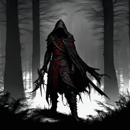 blood hunter, male, assassins, dark, fantasy, hooded, armored, shadows, forest