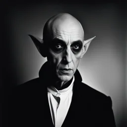 A black and white photographic portrait in the style of Yousuf Karsh of Nosferatu.