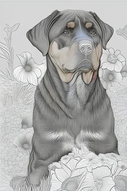 Rottweiler with flowers colouring page