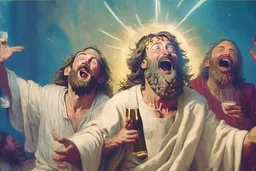 Jézus és mózes, és Szent péter a menyországban ünnepelnek, nagyon részegek, folyik a bor, és énekelnek Szent péter a kulccsal