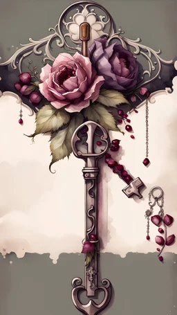 watercolor drawing gothic burgundy letter with a key with flowers, rubies and lace, on a white background, Trending on Artstation, {creative commons}, fanart, AIart, {Woolitize}, by Charlie Bowater, Illustration, Color Grading, Filmic, Nikon D750, Brenizer Method, Side-View, Perspective, Depth of Field, Field of View, F/2.8, Lens Flare, Tonal Colors, 8K, Full-HD, ProPhoto RGB, Perfectionism, Rim Li