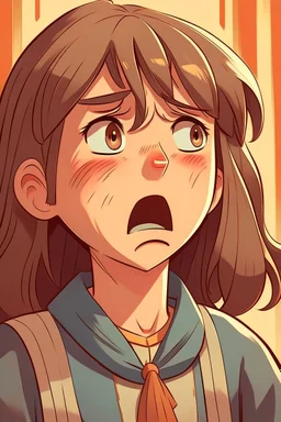 Create an illustration of a woman crying demanding justice, Ghibli version