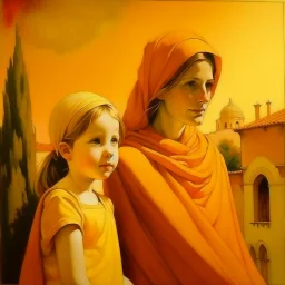 Neoclassicism realistic yellow orange tuscany woman and child