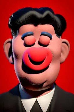 Waist up muppet Portrait, Kim Jong-un muppet doll, black suit, photo studio, red background, unreal engine 5, concept art, art station, ray tracing, lumen lighting, ultra detail, volumetric lighting, 3d.