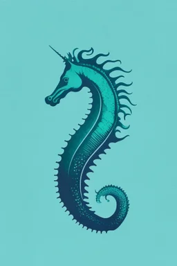 minimalist logo featuring seahorse in a katamaran in gothic style and blue-green hues.