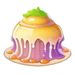 Cartoon illustration for children: sweet prehistoric jelly dessert, white background