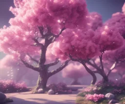 fantasy fairy peach trees volumetric light octane render