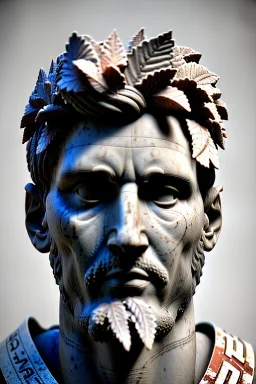 Ultra Realistic image, roman sculpture, white marble material, Lionel Messi, Laurel leaves wreath, miguel angel style, chisel style, emperador, waist up portrait, ultra hd, perfect texture, epic, celestial, cinematic lighting, God light, god rays, 4k resolution, smooth details, ornate details, soft lighting, unreal engine 5, low relief, marble background.