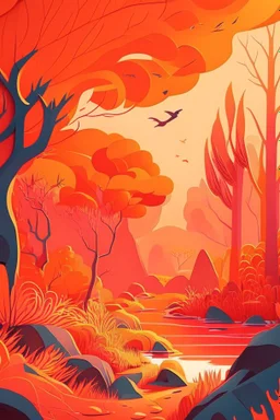 background of a nature scene, illustrator, vibrant orange colours