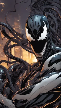 Venom mix with machine in solo leveling shadow artstyle, cyberpunk them, intricate details, highly detailed, high details, detailed portrait, masterpiece,ultra detailed,best quality