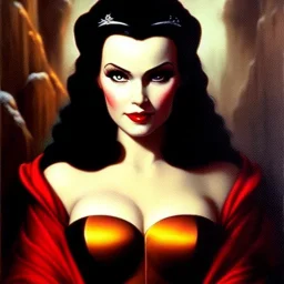 portrait of beautiful busty Snow White painting by Brom, oil on canvas, cinematic composition, extreme detail,cinematic composition,fit full head inside picture