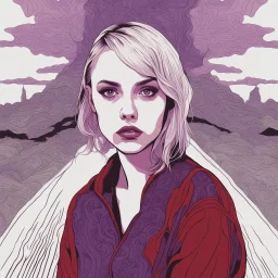 singer Danish MØ face, hyperdetailed, intricately detailed, illustration by <kilian eng>, purple tones, darkred tones,