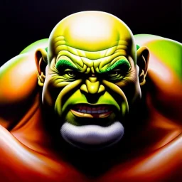 Ultra detailed fullbody Portrait in oil on canvas of Master Roshi merges with Hulk ,extremely detailed digital painting,extremely detailed face,crystal clear Big eyes, mystical colors ,perfectly centered image, perfect composition, rim light, beautiful lighting,masterpiece,8k, stunning scene, raytracing, anatomically correct, in the style of Wizyakuza and robert e howard and InHyuk Lee and Ohrai Noriyoshi and Simon Bisley.