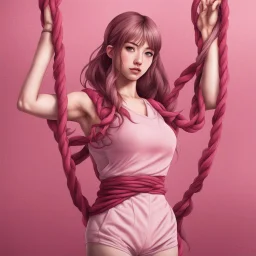 Hyper Realistic anime-style-women's day with maroon-ropes & pink textured background