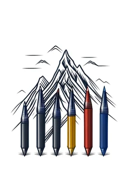 The logo consists of a group of pens combined with mountains