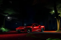 Ferrari Red 812 Fast, Beautiful gal, moonlight, trees calm ambience..