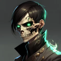 male, half-elf, young, noble, costume, skull mask, pale skin color