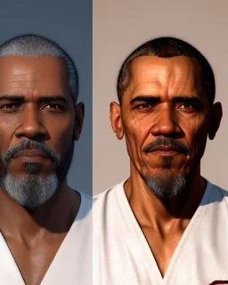 "MIddle aged African American human male, with a trimmed but uneven beard, piercing eyes with slick back hair, 8k resolution concept art scene by Greg Rutkowski, Artgerm, WLOP, Barack Obama dynamic lighting hyperdetailed intricately detailed Splash art trending on Artstation triadic colors Unreal Engine 5 volumetric lighting Splash art fantasy, grey hair, sitting in Starbucks drinking coffee