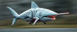 blind contour robot shark bat with no teeth, like space ship fighter jet massage master guru fast moving motion blur background, landing wheel gears