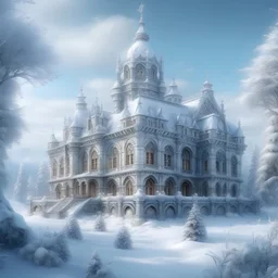 Palais en diamant, neige en hiver, hyper réaliste, monde fantastique