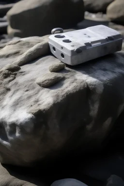 gaming console chiseled out of a rock