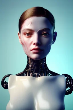 complex 3d render ultra detailed of a beautiful porcelain profile woman android face, cyborg, robotic parts, 150 mm, beautiful studio soft light, rim light, vibrant details, luxurious cyberpunk, lace, hyperrealistic, anatomical, facial muscles, cable electric wires, microchip, elegant, beautiful background, octane render, H.R. Giger style, 8k