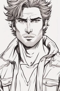 young man with scruffy hair, stubble and a judgmental look on his face comic book style