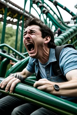 A guy in a roller coaster screaming and crying and gbqinesjhzth