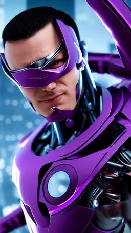 Super cyborg man nion purple Suspicion interested in-depth details HD 4K 8K