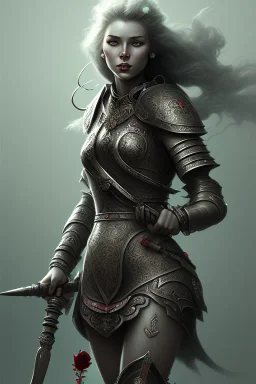 lady warrior with rose short and flower