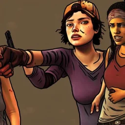 Clementine from the walking dead telltale fights a guy and she won because she's strong and she puts her bare foot on that guy's head she looks superior the art looks like the game