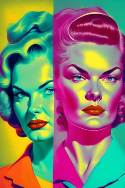 Strong women portrait from the 50s feminism bright colors