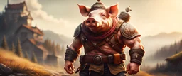 pig man , finely inked, in rustic colors, 4k in the style of Peter Mohrbacher source vibrations, bokeh like f/0.8, tilt-shift lens 8k, high detail, smooth render, down-light, unreal engine, prize winning