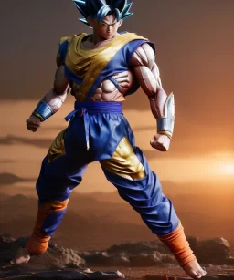 Goku, metal golden armor, defined muscles, shirtless