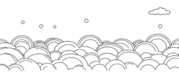 a series spaced curved and looping horizontal lines with paths inspired by clouds bubbles and flowers, cloud topography, whimsical cute, kawaii, black lines on white, vector lines