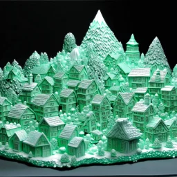 A mint colored village made out of diamonds painted by Alan Sorrell
