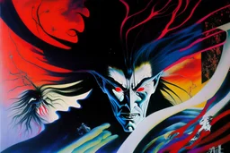 Japanese acrylic on silk painting, JAPANESE SPIRIT NO. 6, by Tenmyouya Hisashi, dynamic composition, surreal man machine hybrid, epic masterpiece, dark shines war, by Gerald Scarfe