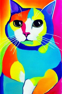 painting, bright colors, cat, happy