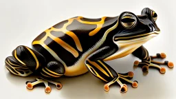 add a stylized brown frog with black stripes