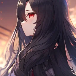 Clear focus, high resolution, black long fluffy hair, red eyes, wearing a detailed outfit