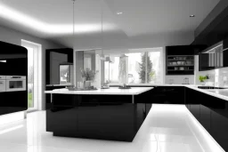 kitchen with black and white floor