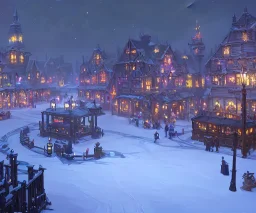 A magical town square for warlocks and witches in Christmas