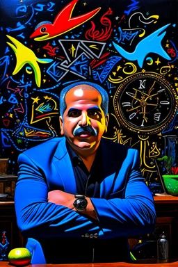 expressionism, Pixar style, in abstract art Basquiat, Picasso, Miro, Kandinsky, Klee, Birell, Fairey, Ardon, Buffet and Picasso style, HD --s 750 --v 5.1 --style raw, Acrylic colors black background