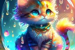 Cute chibi colourful Glass cat in style of Mariya Markina, digital painting; fantasy; very attractive; beautiful; high detail; cinematic postprocessing; acrylic art in sunshine