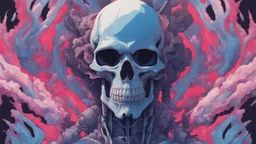 a close up of a person with a skull on their head, blue and black colors, anime skull portrait man, scary detailed art in color, hiroyuki-mitsume takahashi, nychos art aesthetic, half man half skeleton, anime cyberpunk art, colored manga art, rossdraws pastel vibrant, hot colors. insanely detailed, beautiful anime portrait, stunning anime face portrait, scary art in color